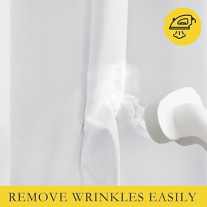NICETOWN 100% Absolutely Blackout Linen Curtains with Thermal Insulated White Liner, White, 52" Wide, Long Curtains 95" Long 2 Panels Set for Living Room, Thermal Insulated Privacy Drapes for Bedroom