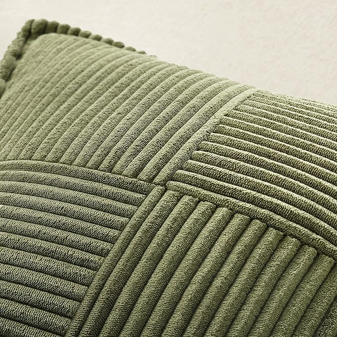 MIULEE Olive Green Corduroy Lumbar Pillow Covers 12x20 Inch 12x20 Inch with Splicing Set of 2 Soft Boho Pillow Covers Broadside Decorative Textured Summer Pillowcases for Couch Bed Livingroom