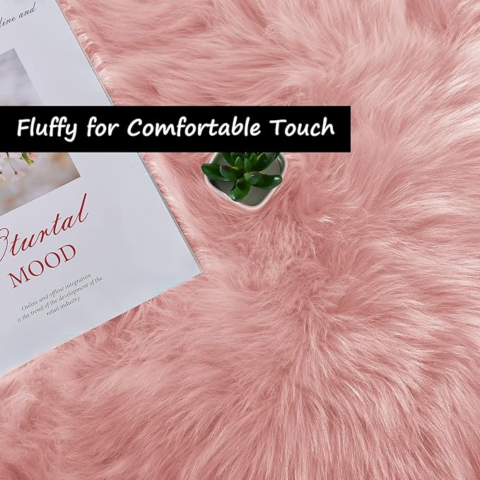 Goolela Pink Fluffy Fuzzy Rug for Girls Bedroom 3x5 Faux Fur Rug Furry Shag Bedside Carpet for Play Room Dorm Soft Plush Rectangle