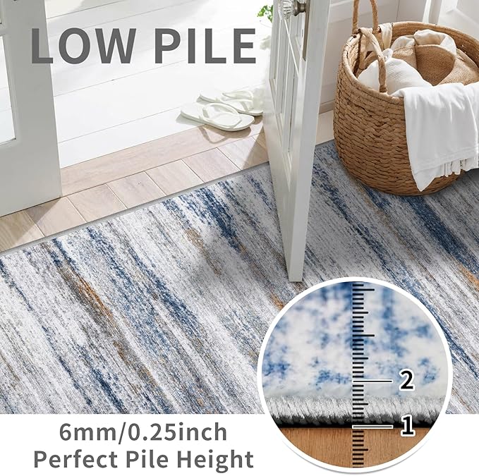 Washable Hallway Runner Rug for Home: Extra Long Runners for Entryway Living Room Dining Room - Stain and Water Resistant Rugs with Non-Slip Backing - Soft Low-Pile Carpet 2'6''x12' Navy Grey