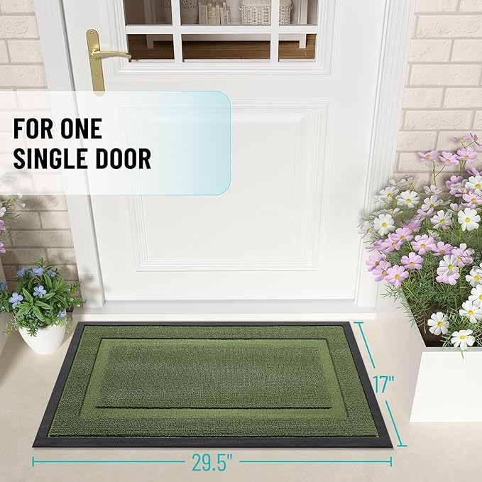 OLANLY Front Door Mat Indoor Outdoor Entrance, Waterproof All-Season, All-Weather Doormat, Sturdy Natural Rubber, Low Profile, Easy Clean Patio Porch Entryway Mat, 71x23, Classic Green