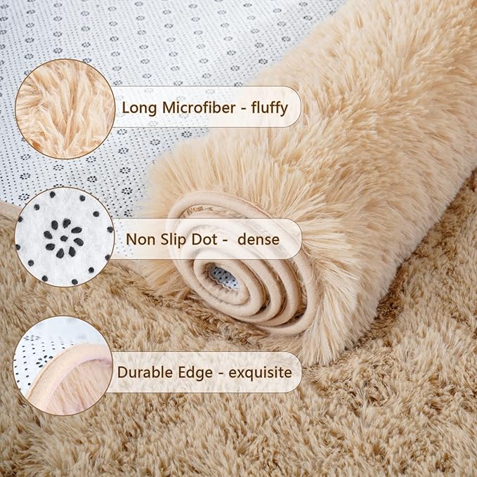 Chicrug Soft Runner Rug for Bedroom Living Room Plush Fluffy Rugs 2x8 Feet, Shag Furry Runner Carpet Non Shedding for Nursery Children Kids Girls Room Home Decorative, Camel
