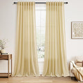 Nanspring Cream Yellow Linen Curtains 102 Inches Long for Living Room Light Filtering Modern Farmhouse Sheer Curtains Back Tab and Rod Pocket Curtain for Bedroom Office 52x102, 2 Panels