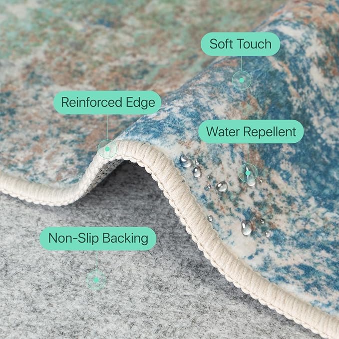 BEIMO Area Rugs 10x14 for Living Room Bedroom, Modern Abstract Machine Washable Rug, Large Soft Low Pile Floor Carpet with Non Slip Backing for Dining Room, Blue Green