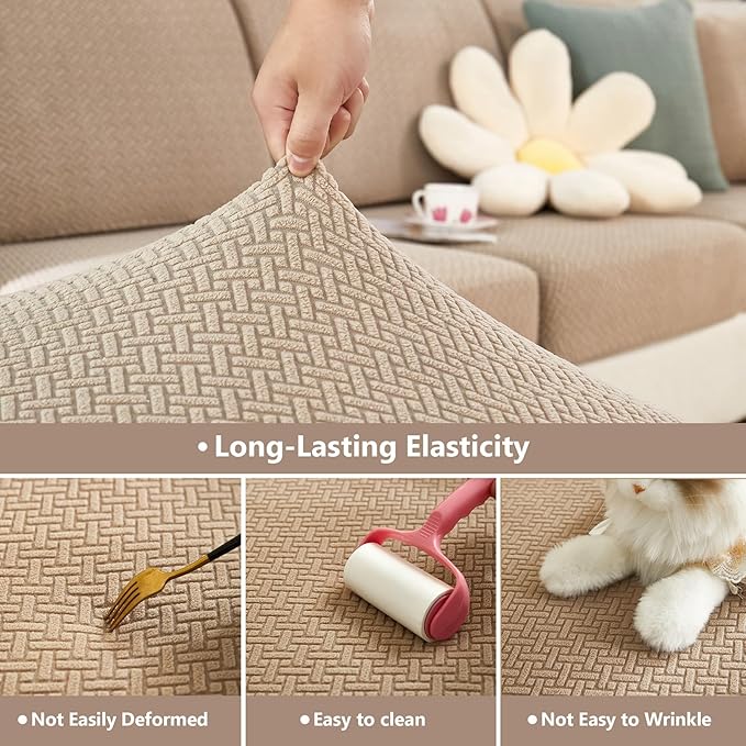 Couch Cushion Covers for Sofa Couch Covers Wear-Resistant Universal Sofa Cover Washable Stretch for Sectional Slipcovers (Texture-Brown,Back Cover L)