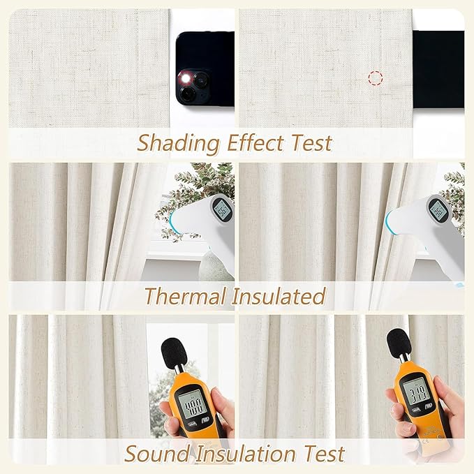 Guken Cream 100% Blackout Linen Curtains 38 Inch Wide by 90 Inch for Living Room Bedroom Back Tab Thermal Insulated Black Out Drapes Room Darkening Window Curtains