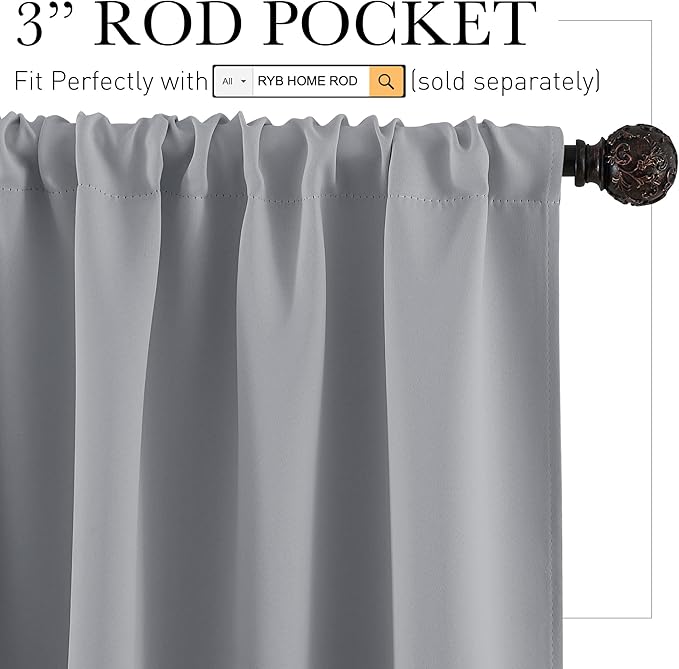 RYB HOME Blackout Curtains for Bedroom 84 inches Long 2 Panels Set, Privacy Thermal Insultaed Sunlignt Heat Blocking Drapes for Nursery Rental Room, Width 42 by Length 84, Silver Grey