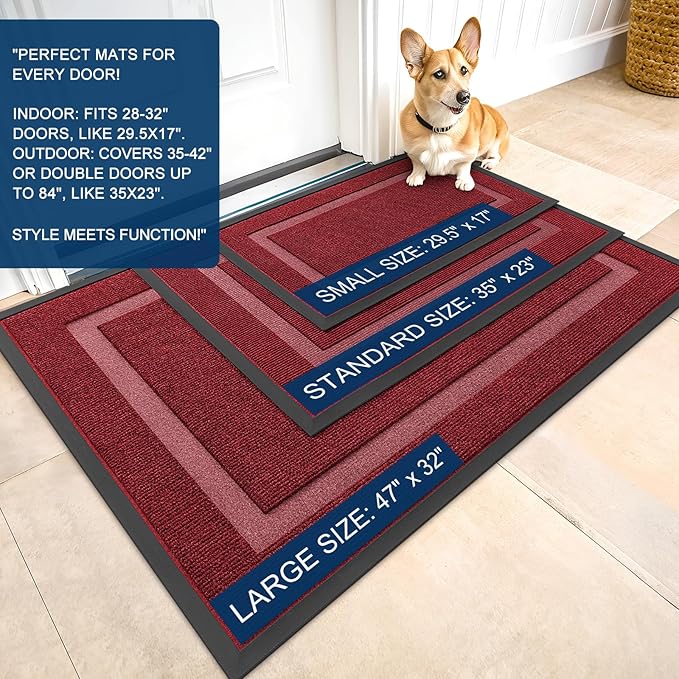 OLANLY Front Door Mat Indoor Outdoor Entrance, Waterproof All-Season, All-Weather Doormat, Sturdy Natural Rubber, Fade Resistant, Low Profile, Easy Clean Patio Porch Entryway Mat, 59x30, Wine Red