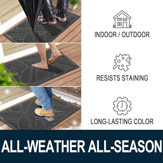Colorxy Waterproof Doormat, Sturdy Natural Rubber Front Indoor Mat, Non Slip Low Profile Indoor Outdoor Door Mats, Stain and Fade Resistant Floor Mat, Easy Clean Patio Entry Mat, 71''x23'', Light Grey