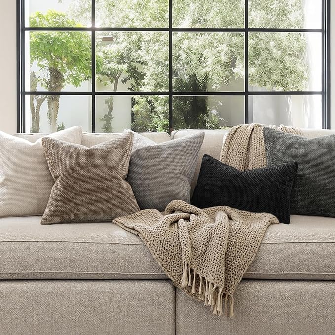 MIULEE Pack of 2 Couch Throw Pillow Covers 20x20 Inch Light Gray Modern Boho Accent Decorative Pillow Covers Soft Chenille Farmhouse Cushion Covers for Home Decor Bed Sofa Living Room