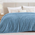 BEDELITE Full Size Blanket for Bed, 300GSM Soft & Warm Fleece Light Blue Blanket, Decorative and Giftable Striped Blankets for Women, Men, 84"x90"