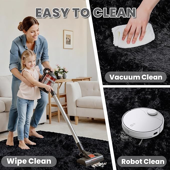 8x10 Area Rugs for Living Room Rug: Soft Fluffy Shag Black Rugs for Bedroom, Non-Slip Large Fuzzy Plush Rug Indoor Floor Carpet for Nursery Kids Boys Girls Room, Dorms, Playroom, Modern Home Decor