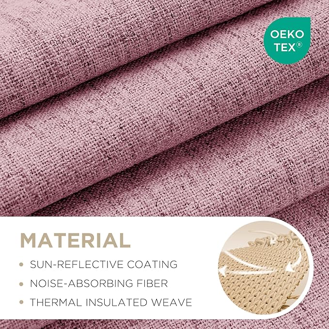 Joydeco Linen Blackout Curtains for Bedroom - 100% Light Blocking 1 Panels, Pink Drapes 100" W x 96" L, Thermal Insulated Room Darkening Curtains for Living Room, Rod Pocket & Back Tabs