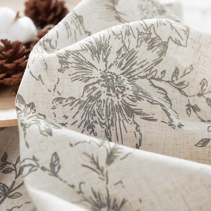 jinchan Linen Blend Curtain Floral Curtains for Living Room 108 Inch Length Grey Printed Curtain Rod Pocket Back Tab Farmhouse Peony Flower Patterned Drapes Bedroom Window Curtains Set 2 Panels