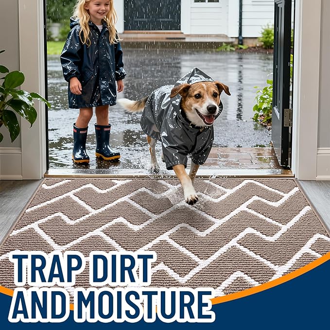 OLANLY Front Door Mat, Non-Slip Rubber Backing, Dirt Resistant and Absorbent, Washable, Easy to Clean Low-Profile Indoor Doormat for Back Door, Entryway, Inside Entrance, 59x35, Brown