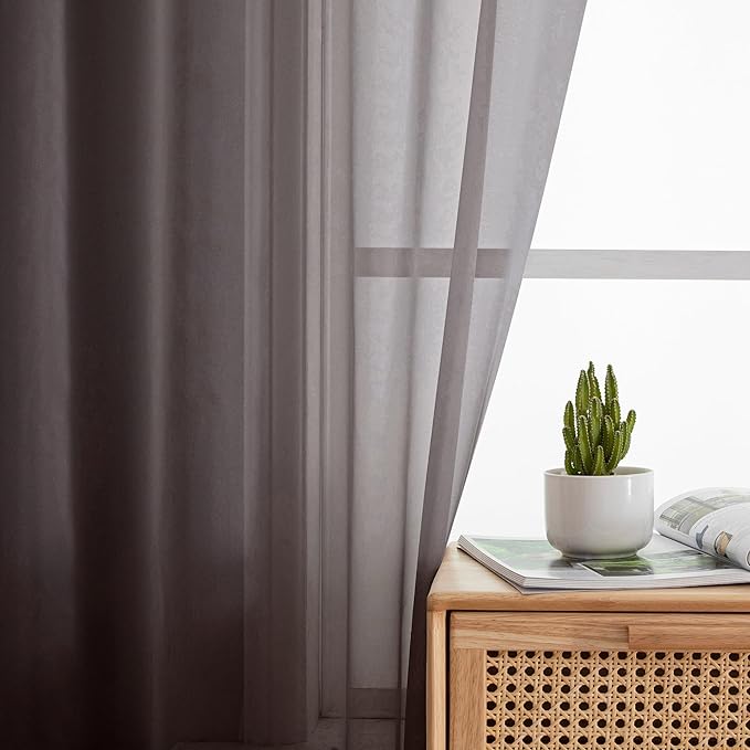 Simplebrand Chocolate Sheer Curtains 63 Inch Length 2 Panels, Rod Pocket Solid Color Window Sheer Curtain Panels, Elegant Curtains & Drapes for Living Room, Bedroom 2 Panels (42" W x 63" L)