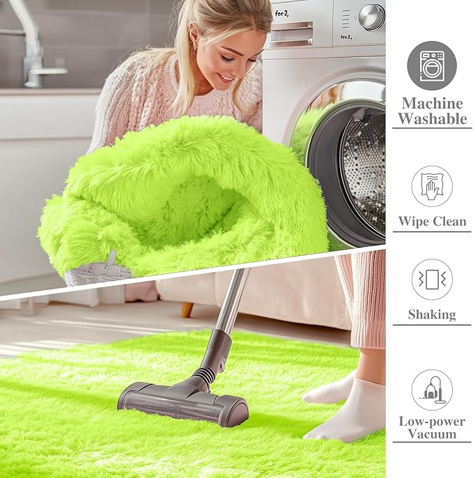 OLANLY 2x6 Machine Washable Runner Rugs for Hallway, Soft Fluffy Shaggy Bedside Rugs for Bedroom, Living Room, Indoor Floor Carpet for Kids Girls and Boys, Home Decor Aesthetic, Lime Green