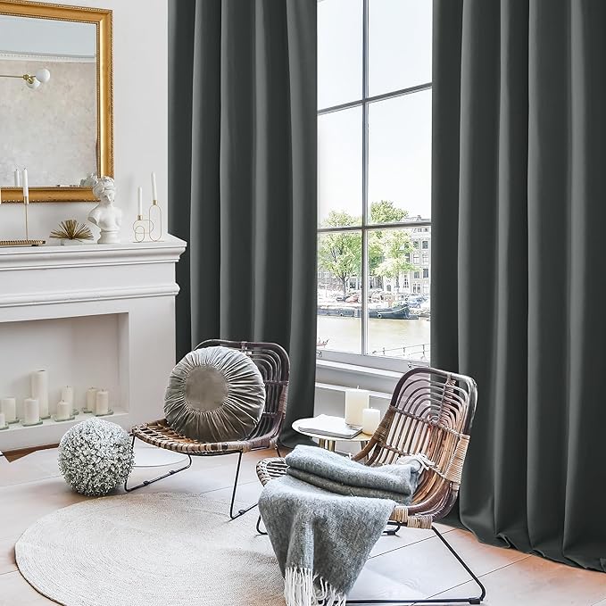 Deconovo Blackout Curtains, Thermal Insulated, W42 x L45 2 Panels, Back Tab, Machine Washable, Room-Darkening Drapes for Bedroom/Living Room Dark Grey