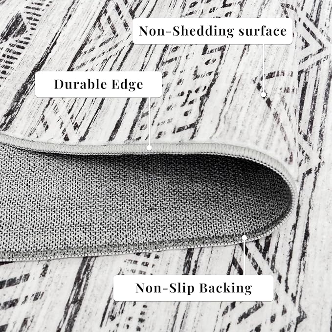 4x10 Washable Hallway Runner Rug：Moroccan Non-Slip Wide Runners for Entryway Kitchen Soft Modern Geometric Low-Pile Rugs for Living Room Thin Waterproof Carpet for Bedroom Bathroom Laundry(Grey,4x10)