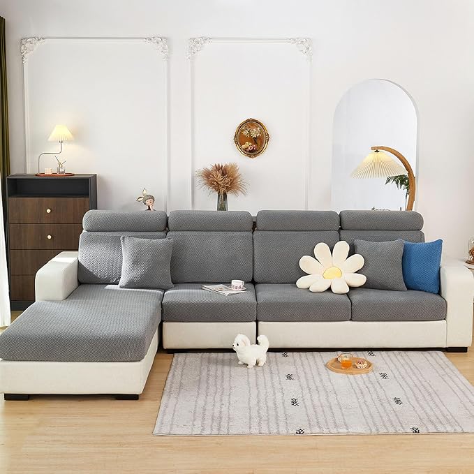 Couch Cushion Covers Sofa Covers Couch Covers for Sofa Pet Friendly Universal Sofa Covers Washable Stretch Slipcovers for Sectional Sofa (Texture Gray,Back Cover M)