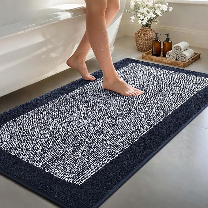 48x24 Long Bathroom Rugs Washable Non Slip, Dark Blue Bath Mat for Bathroom Floor Tub, Soft Absorbent Quick Dry Mats for Shower,Bathtub,Home Decor