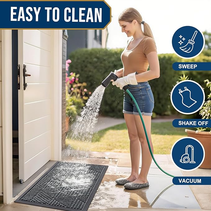 Smiry Front Door Mat Outside Entrance, Heavy Duty Sturdy Natural Rubber Doormat, Trap Dirt and Moisture, Easy Clean Low Profile Welcome Floor Mats for Indoor Outdoor Entry, 71x23 Inch, Grey