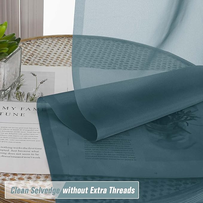 Dusty Blue Sheer Curtains for Window 72 inches Long 2 Panels Set, Soft Airy Modern Light Filtering Sheer Curtains for Living Room Bedroom, Dual Rod Pocket Solid Window Drapes, 2x42Wx72L inches