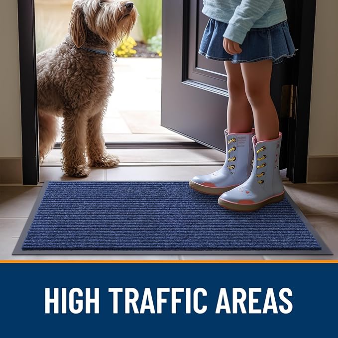 OLANLY Front Door Mat Indoor Outdoor Entrance, 2-Pack 47 x 32 Inch, Waterproof Heavy Duty Doormat, Fade Resistant, Low Profile, Easy Clean Patio Porch Welcome Floor Mats for Entry, Blue