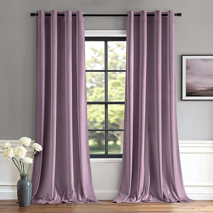 MIULEE Velvet Curtains Lavender Light Purple Elegant Grommet Thermal Insulated Soundproof Room Darkening Curtains/Drapes for Classical Living Room Bedroom Decor 52 x 90 Inch Set of 2