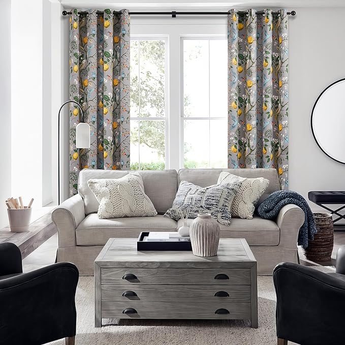 Topfinel Grey Curtains, Aesthetic Unique Rustic Thermal Insulated Noise Reducing Cottagecore Floral Flower Printed Modern Farmhouse Window Treatment 63 Inch Length 2 Panels Bedroom 52x63