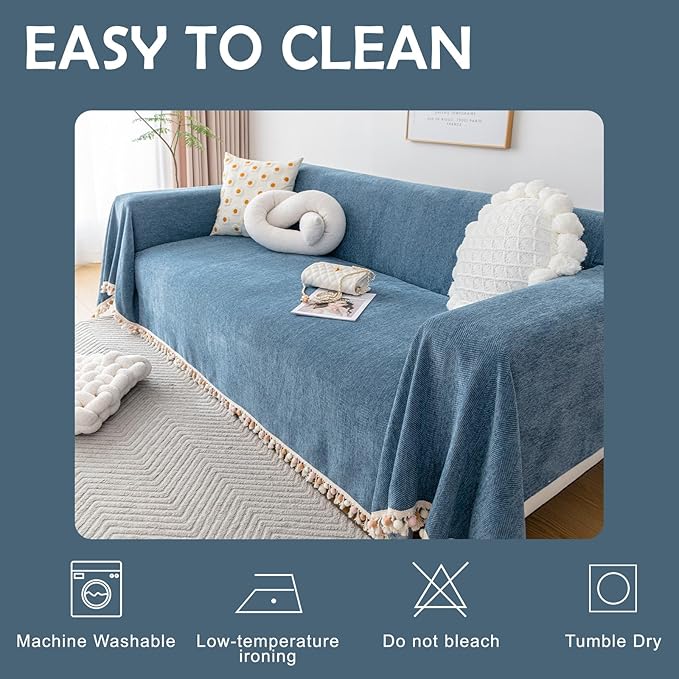 HANDONTIME Couch Slipcover Dog Sofa Covers Boho Couch Cover for Dogs Blue Sofa Throw Cover Bohemian Sofa Covers for 3 Cushion Couch Herringbone Sectional Couch Cover Slipcovers for Sofas, 71" X118"