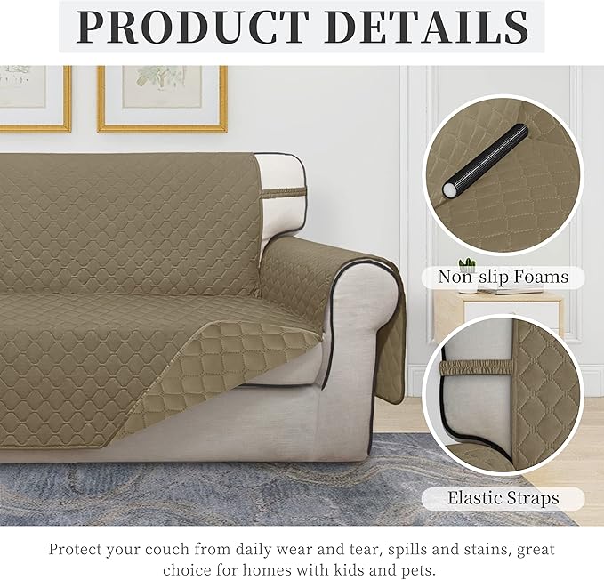 ISSUNTEX Double Protection 100% Waterproof Loveseat Sofa Covers for Living Room, Couch Covers for 2 Cushion Couch Sofa, Reversible Furniture Protector Sofa Cover for Dogs (Loveseat, Beige/Beige)