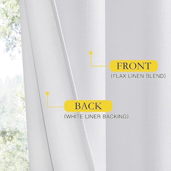 NICETOWN 100% Absolutely Blackout Linen Curtains with Thermal Insulated White Liner, White, 34 inches Wide, 48 inches Length Energy Saving Curtains for Cupboard 2 Panels Set, Vertical Blinds