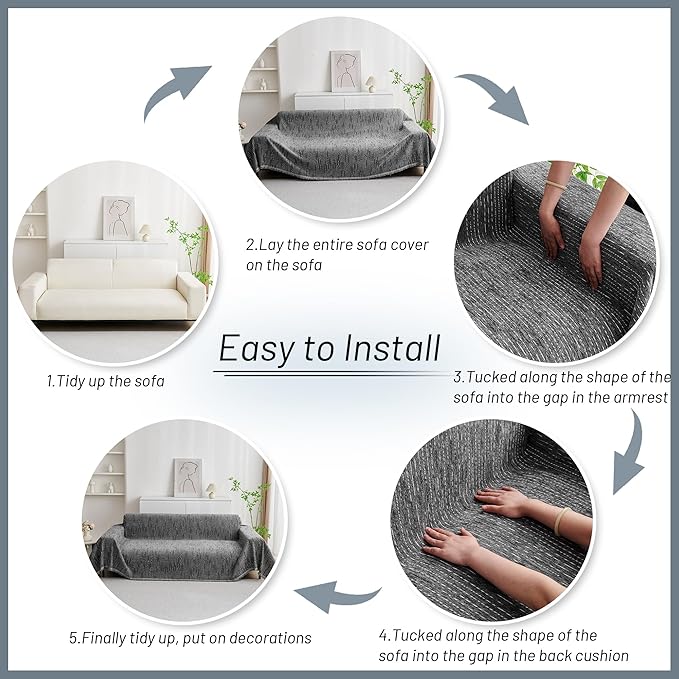 MYSKY HOME Couch Covers for Sofa, Dog Couch Cover Protector, Dark Grey Lines Sofa Covers for Sectional L Shape, Pets Couch Throw Cover Washable Durable Large Couch Cover for Dogs, Cats, 91"X150"