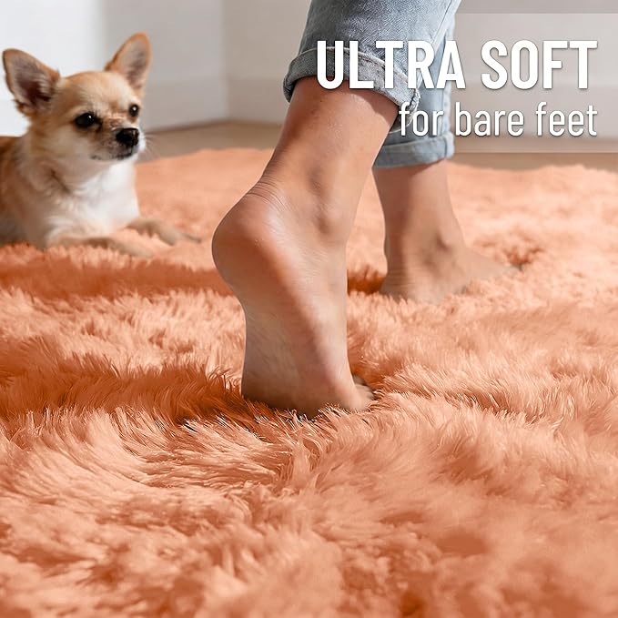 OLANLY 5x7 Machine Washable Large Area Rugs for Living Room, Bedroom, Soft Fluffy Shaggy Bedside Rug, Indoor Floor Carpet for Kids Girls and Boys, Dorms, Nursery, Home Decor Aesthetic, Muted Orange