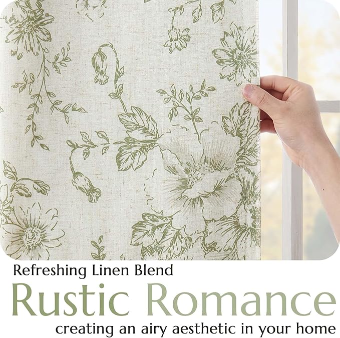 jinchan Blackout Floral Curtains for Living Room Bedroom Linen Blend Curtain Farmhouse Green Printed with Lined Back Tab Rod Pocket Drapes Window Treatments 2 Panels 84 Inch