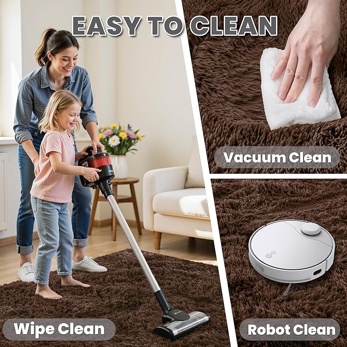 8x10 Area Rugs for Living Room Rug: Soft Fluffy Shag Brown Rugs for Bedroom, Non-Slip Large Fuzzy Plush Rug Indoor Floor Carpet for Nursery Kids Boys Girls Room, Dorms, Playroom, Modern Home Decor