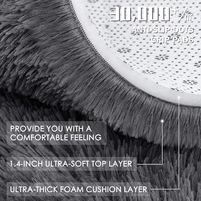 OLANLY 7x11 Machine Washable Large Area Rugs for Living Room, Bedroom, Soft Fluffy Shaggy Bedside Rug, Indoor Floor Carpet for Kids Girls and Boys, Dorms, Nursery, Home Decor Aesthetic, Grey