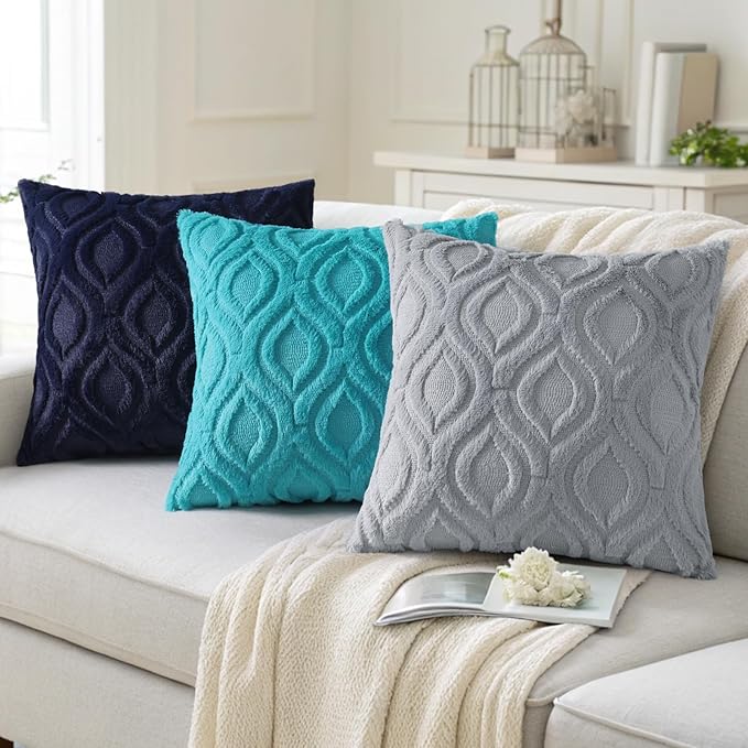 decorUhome Throw Pillow Covers 12x20 Inch Set of 2, Soft Plush Faux Wool Grey Solid Couch Pillow Covers, Accent Farmhouse Neutral Rectangle Pillow Cases for Sofa Bed Living Room