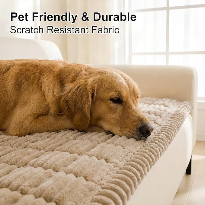 Smiry Couch Cover for Dogs Washable, Non Slip Fuzzy Pet Couch Covers for 3 Cushion Sofa Pet Friendly, Thick Soft Sofa Slipcovers Cushion Protector (Khaki, 27.6" x 88")
