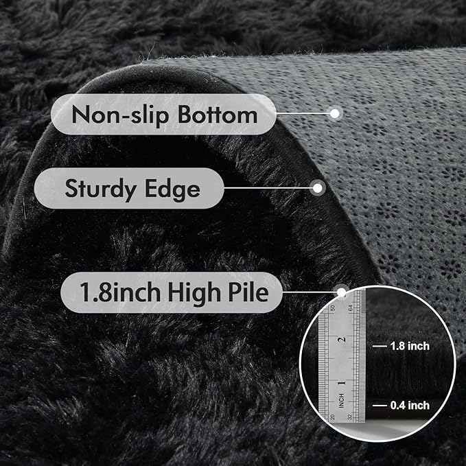 7x10 Ft Extra Large Shag Rugs for Living Room, Ultra Soft Fluffy Furry Area Rugs for Bedroom Indoor Floor, Aesthetic Carpet for Kids Home Decor (Black)
