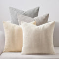 Topfinel 4 Packs Neutral Decorative Throw Pillows Covers 20x20 Inch for Living Room Couch Bed Sofa, Rustic Farmhouse Boho Neutral Home Decor, Soft Plush Striped Corduroy Square Cushion Case 50x50 cm