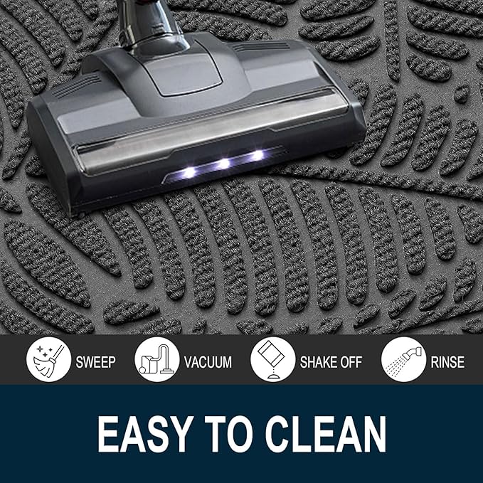 Colorxy Waterproof Doormat, Sturdy Natural Rubber Front Indoor Mat, Non Slip Low Profile Outdoor Door Mat, Stain and Fade Resistant Floor Mats, Easy Clean Patio Entry Mat, 71''x47'', Light Grey