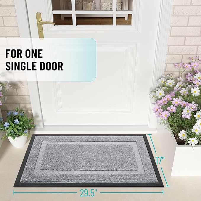OLANLY Front Door Mat Indoor Outdoor Entrance, Waterproof All-Season, All-Weather Doormat, Sturdy Natural Rubber, Low Profile, Easy Clean Patio Porch Entryway Mat, 47x23, Silver Gray