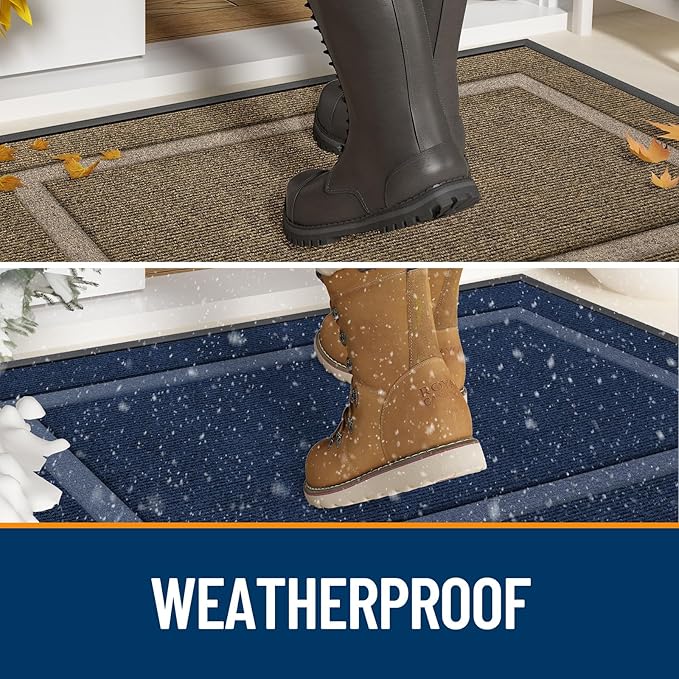OLANLY Front Door Mat Indoor Outdoor Entrance, Waterproof All-Season, All-Weather Doormat, Sturdy Natural Rubber, Low Profile, Easy Clean Patio Porch Entryway Mat, 47x23, Charcoal Gray