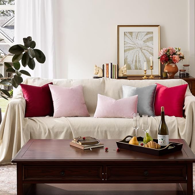 GIGIZAZA Decor Throw Couch Pillow Covers,Set o 2 Sweet Lilac Sofa Cushion Pillow Covers,Velvet Pillow Cases 26x26inch