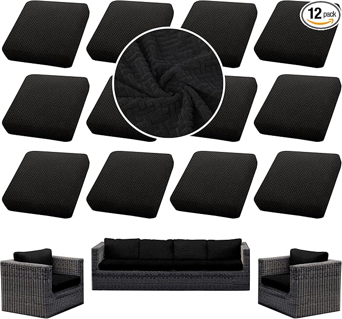 Outdoor Cushion Covers Set,12PCS Patio Furniture Couch Seat Slipcovers, Replacement for Sofa Sectional Chair(Cover，Only)