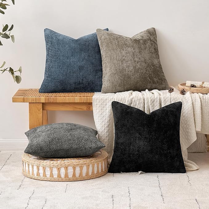 MIULEE Pack of 2 Couch Throw Pillow Covers 18x18 Inch Coastal Navy Blue Modern Boho Accent Decorative Pillow Covers Soft Chenille Farmhouse Cushion Covers for Home Decor Bed Sofa Living Room