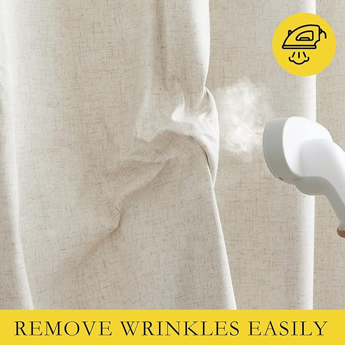 NICETOWN Natural 100% Blackout Short Curtains 63 inches Lenghth Burg for Kitchen, 2 Panels, Burlap Linen Drapes with Thermal Insulated White Liner, Keeping Out Cold Air and Heat Panels