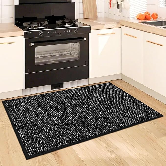 BEQHAUSE Kitchen Rugs 20"x32", Non-Slip Kitchen Mats for Floor, Super Absorbent and Stain Resistant Kitchen Rugs, Machine Washable Rugs for Kitchen, Hallway, Laundry & Sink, Black